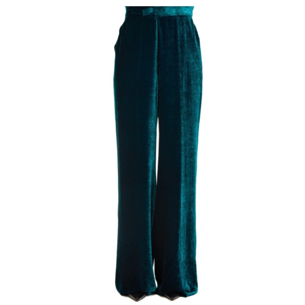 NWT ETRO Greenish teal velvet palazzo trousers - Picture 2 of 14